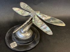 A very rare dragonfly mascot by Desmo, 1934. The wings are embellished by mother of pearl,