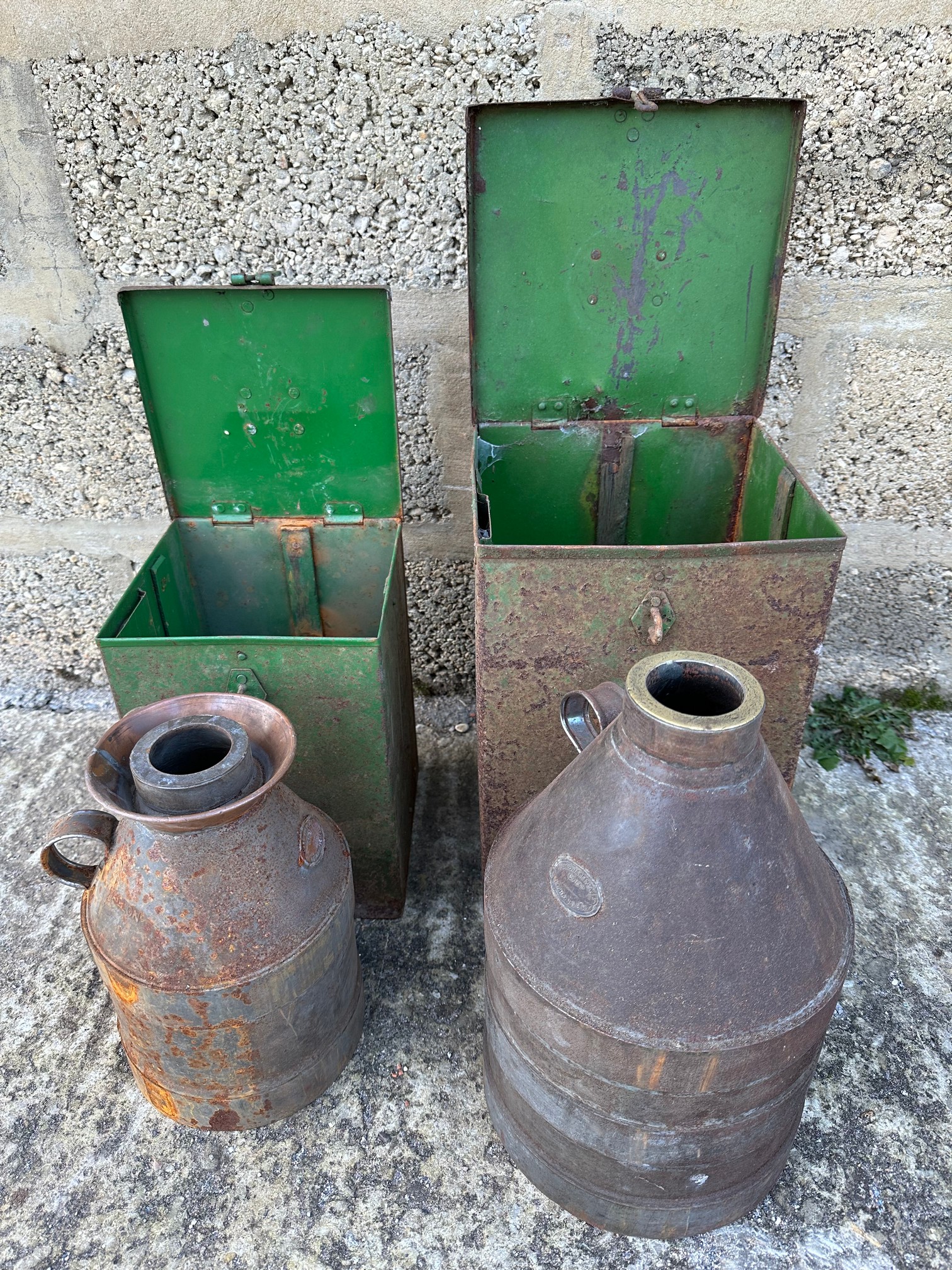 Two weights and measures containers in cases.