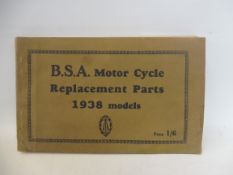 A BSA Motor Cycle Replacement Parts catalogue for 1938 models.