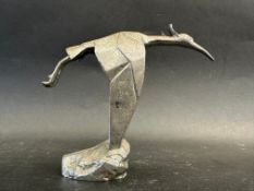 A stylised car accessory mascot in the form of a stork, strong geometric design by A.E. Lejeune,