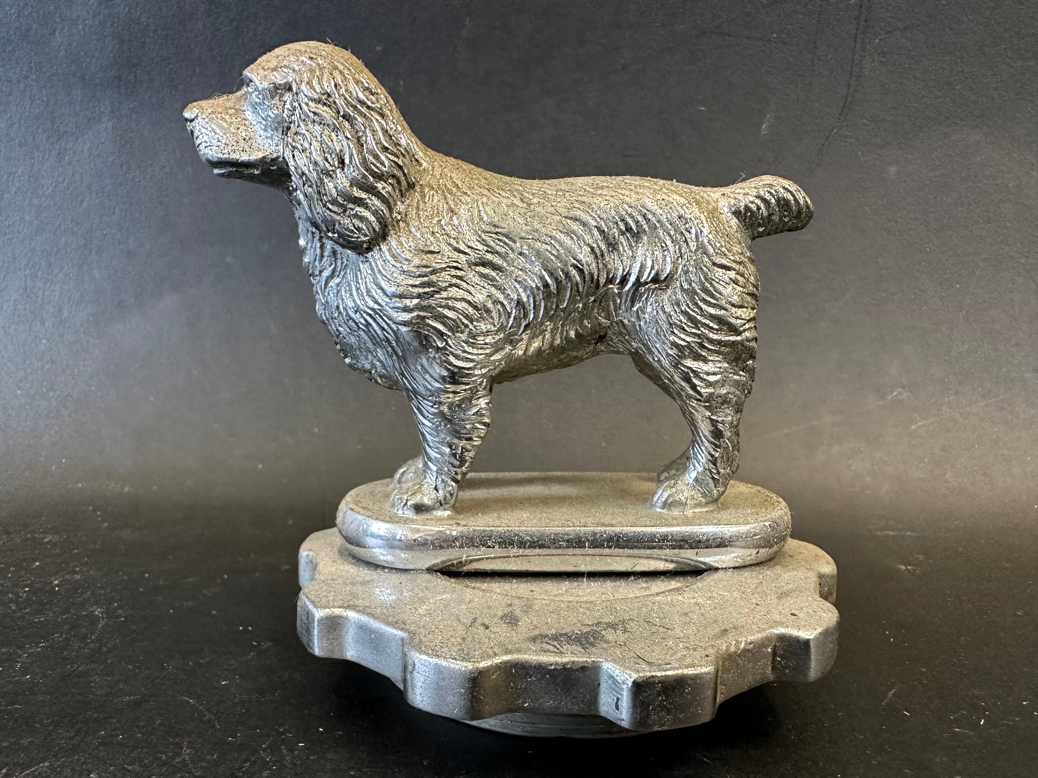 A car mascot in the form of a spaniel, radiator cap mounted, approx. 4" tall overall. - Image 2 of 3