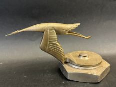 An Art Deco style car mascot in the form of a stork in flight, to suit Hispano Suiza cars, signed F.