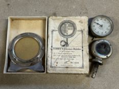A boxed Terry's licence holder, a Boyce motometer to suit Austin 7, plus a Smiths eight day car