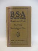 A BSA Motor Bicycle Replacement Parts catalogue for all models 1914 to 1923, June 1924.
