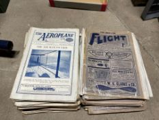 A selection of early Flight and The Aeroplane magazines, some as early as 1911, also a Royal Enfield