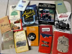 A selection of Austin 7 related books including Bryan Purves' 'Source Book'.