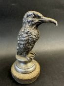 A car accessory mascot in the form of a kingfisher, mounted on a radiator cap, approx. 5 1/4" high.