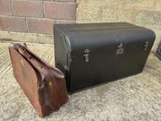 A Brookes leather trunk and a gentleman's leather holdall.