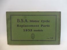A BSA Motor Cycle Replacement Parts catalogue for 1935 models.