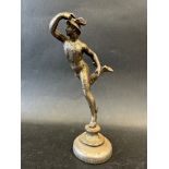 A car mascot in the form of Mercury, God of Speed, display base mounted, approx. 8" high overall.