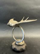 A Swift Cars car mascot unusually depicting a swift mounted on a hoop to radiator cap, approx. 6 1/