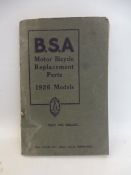 A BSA Motor Bicycle Replacement Parts catalogue for 1926 models.