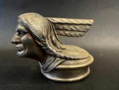 An American car accessory mascot in the form of a native American formed as a radiator cap,