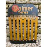 A rare 'New Palmer Tyres' lithographic tin advertising sign with slots for bicycle tyres,
