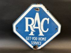 An RAC Get-You-Home-Service lozenge shaped enamel sign, 10 1/2 x 10 1/2".