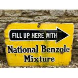 A 'Fill Up Here with National Benzole Mixture' rectangular enamel sign, 36 x 24".