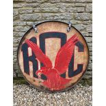 A large circular double sided sign advertising ROC, believed to be Roosevelt Oil Company, approx 48"