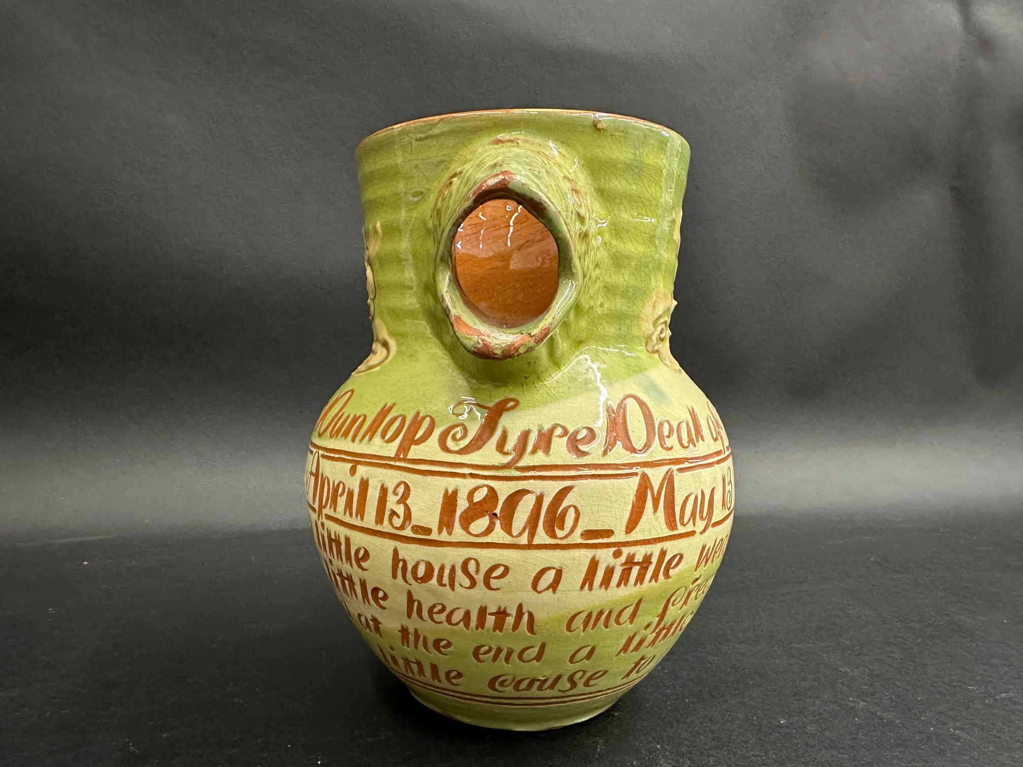 A rare 'The Great Dunlop Tyre Deal of Five Millions' Branham Pottery jug, circa 1896. - Image 2 of 5