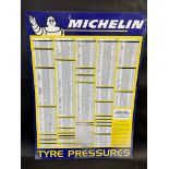 A Michelin tyre pressures tin advertising sign, 24 1/2 x 34".
