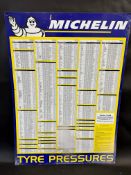 A Michelin tyre pressures tin advertising sign, 24 1/2 x 34".