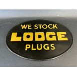 A Lodge Plugs oval showcard, in excellent condition, believed new old stock, 12 1/2 x 8 3/4".