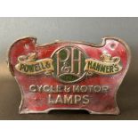 An early tin litho. sign advertising Powell & Hanmer's Cycle & Motor Lamps, 11 x 7 1/2".