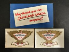 Two Cleveland Discol water transfers and a Cleveland brochure.