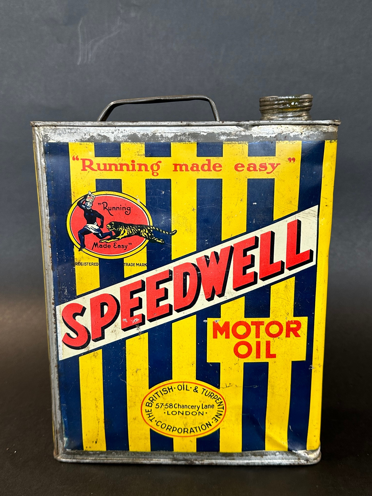 A Speedwell Motor Oil gallon can in good condition, complete with Speedwell sealed cap. - Image 3 of 8