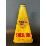 A Double Shell Lubricating Oil conical quart can with stickman/robotman motif to the verso.