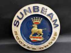A Sunbeam Rootes Group circular plaster showroom plaque, 17 1/2" diameter.