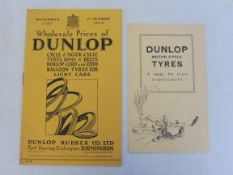 A Dunlop wholesale price list dated October 1924 and one other.