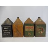 Four five gallon pyramid cans including Price's Commerical Motor Oil.