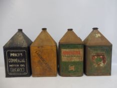 Four five gallon pyramid cans including Price's Commerical Motor Oil.