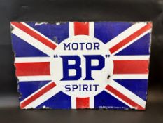 A BP Motor Spirit Union Jack double sided enamel sign with hanging flange, by Franco, good condition