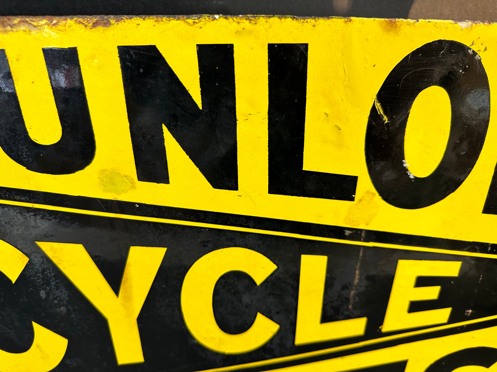A Dunlop Cycle Tyres In Stock Here double sided enamel sign with hanging flange, some older spots of - Image 7 of 9