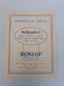 A Dunlop Schrader wholesale price list for April 1928.