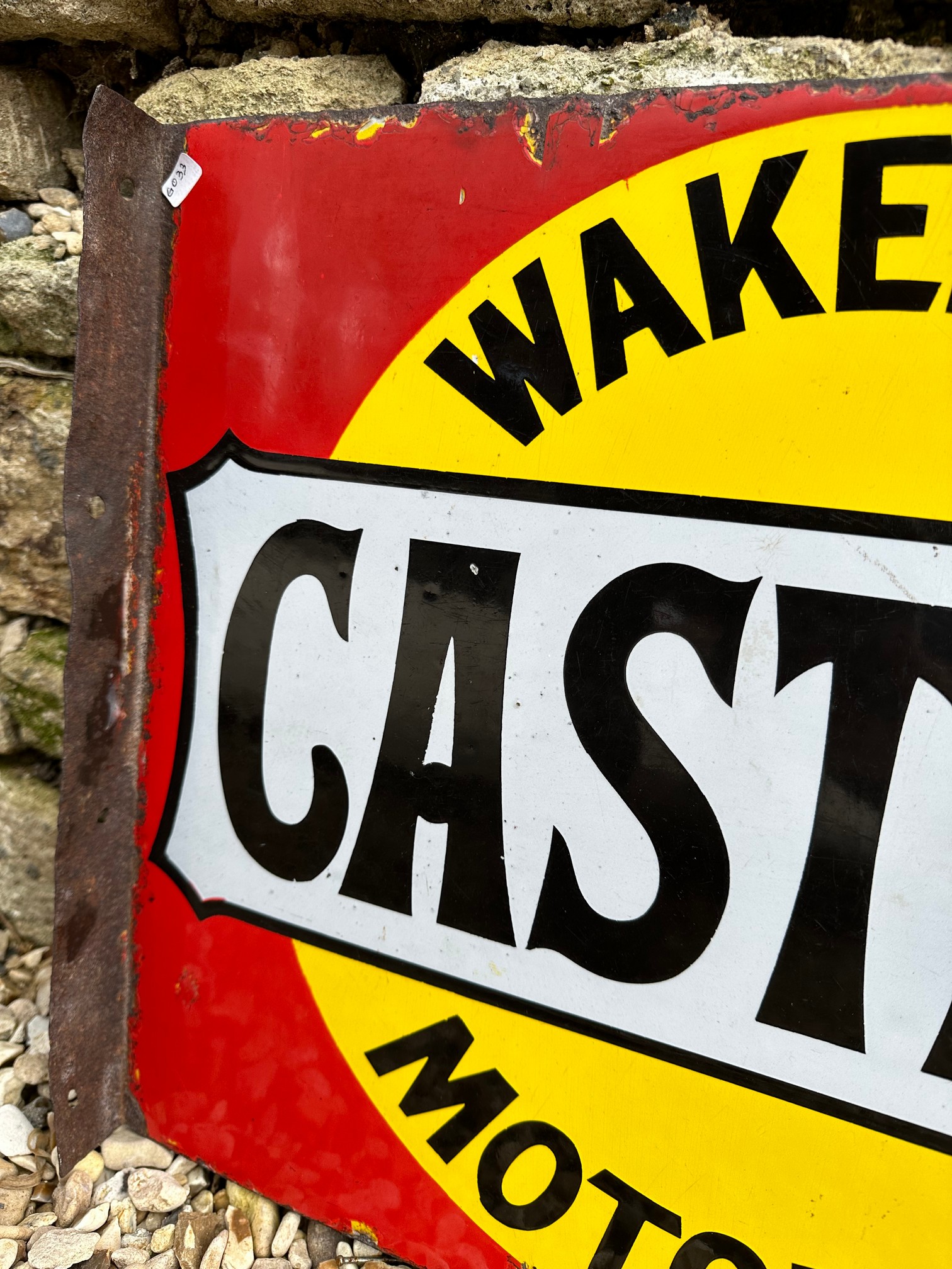 A Wakefield Castrol Motor Oil double sided enamel sign with hanging flange by Bruton of Palmers - Image 3 of 5