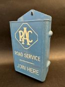 An RAC Road Service 'Join Here' plastic leaflet holder.