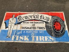 A Fisk Tires pictorial advertising banner, 112 x 33".