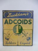A Duckham's Adcoids pictorial double sided tin advertising sign, 18 x 21".