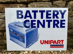 A Unipart Battery Centre pictorial tin advertising sign, 24 x 17".