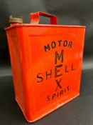 A Shell Mex Motor Spirit two gallon petrol can, maker indistinct (probably Grant), with plain