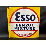 An Esso Benzol Mixture Guaranteed double sided enamel sign with hanging flange, some retouching to