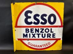 An Esso Benzol Mixture Guaranteed double sided enamel sign with hanging flange, some retouching to