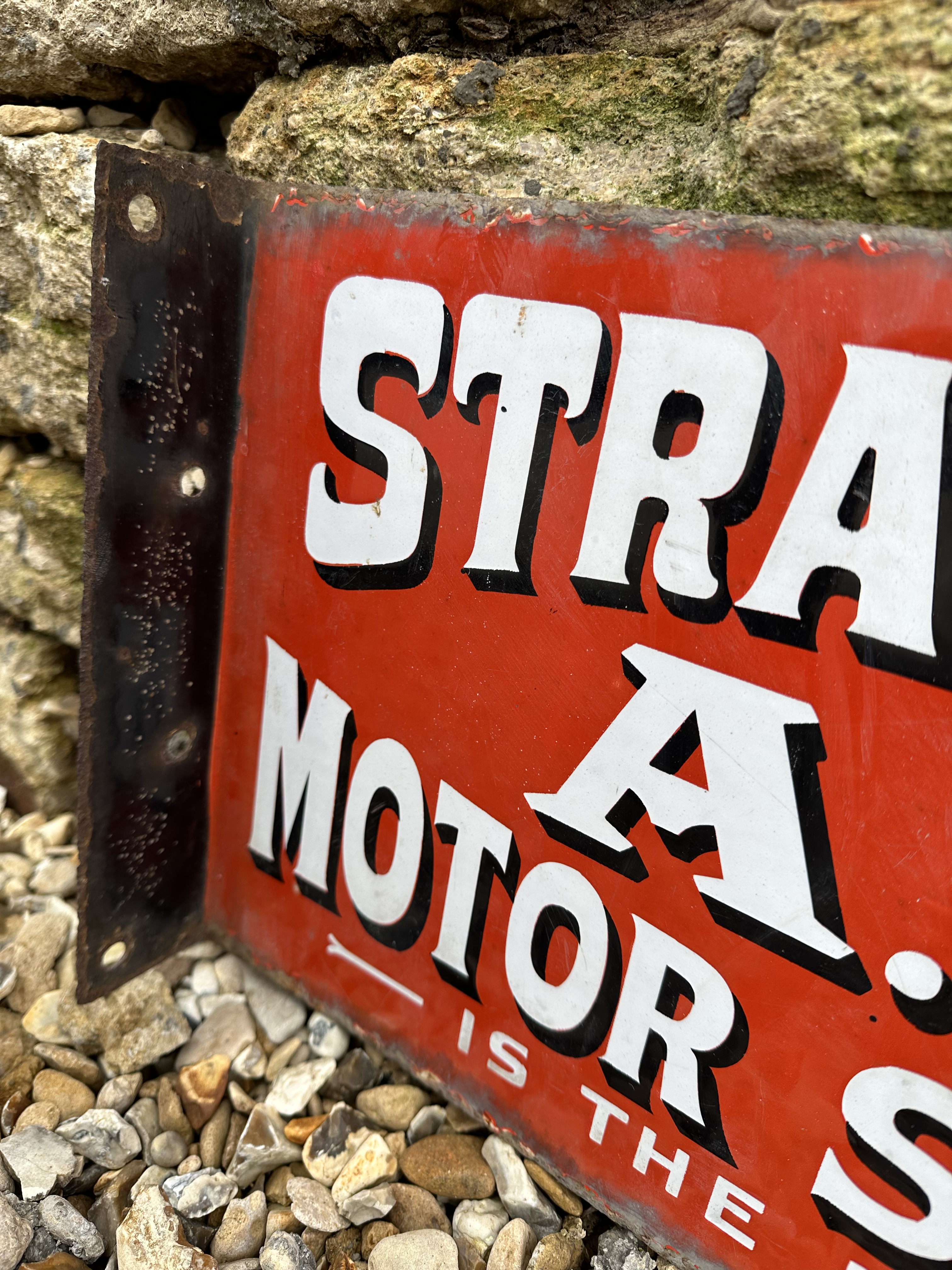 A rare Strange's A1 Motor Spirit 'Is the Best' double sided enamel sign with hanging flange, by - Image 2 of 5