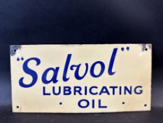 A small Salvol Lubricating Oil enamel sign with good gloss, 12 1/2 x 6".