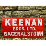 A rectangular enamel sign advertising Keenan Bros. Ltd. Bagenalstown, 24 x 12".