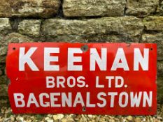 A rectangular enamel sign advertising Keenan Bros. Ltd. Bagenalstown, 24 x 12".