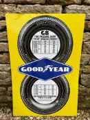 A Goodyear tyre pressure chart sign, dated 1964, 20 x 29 1/2".