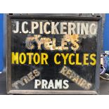 A rare rectangular hanging lightbox advertising J. C. Pickering Cycles, Motorcycles and Prams, 24